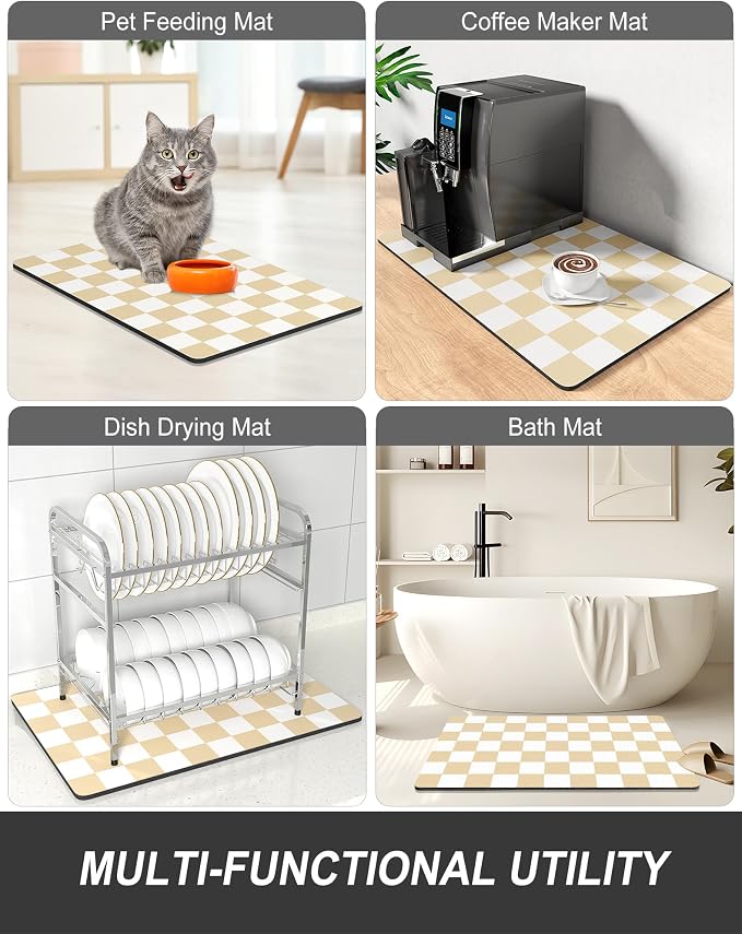 Rnivvi Dish Drying Mat for Kitchen Counter, XL 15 x 24" Cute Checkered - Image 7