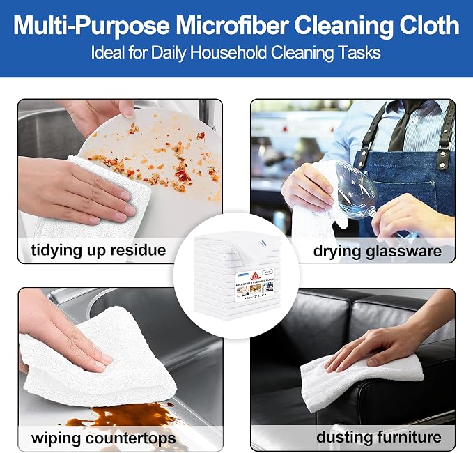HOMERHYME Microfiber Cleaning Cloth, 12 Pack White Cleaning Rags, Reusable - Image 8