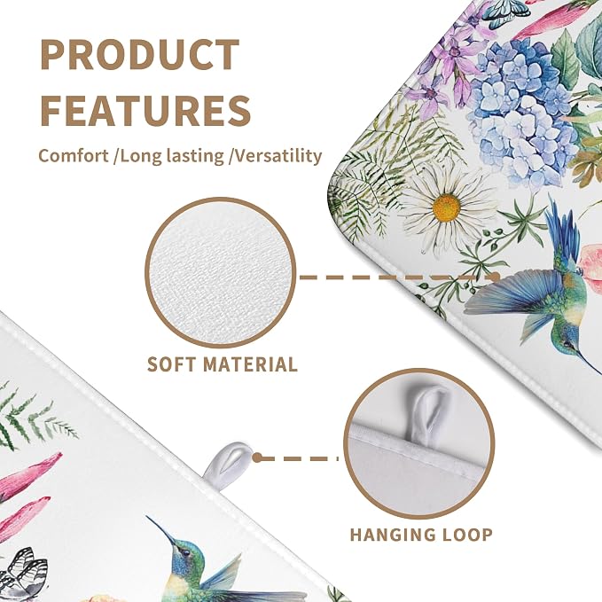 Spring Floral Birds Dish Drying Mat Summer Butterfly Flowers Kitchen Dish - Image 2