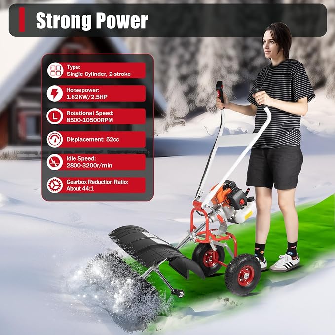 2.5HP 52CC Gas Power Handheld Sweeper, Driveway Turf Snow Broom Brush Cleaner - Image 4