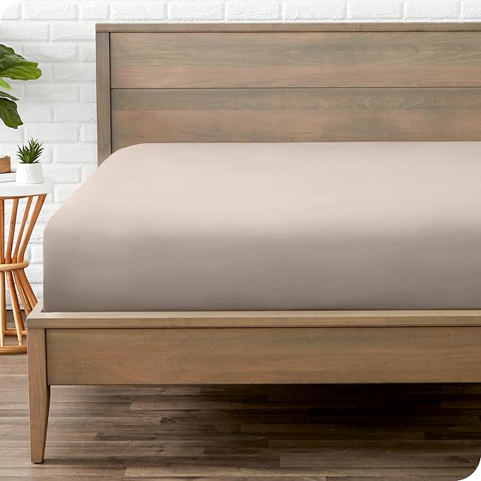 Bare Home Fitted Bottom Sheet Full Size - Premium 1800 Microfiber - Ultra-Soft Hotel Luxury - Deep Pocket - Durable and Long Lasting (Full, Pebble)