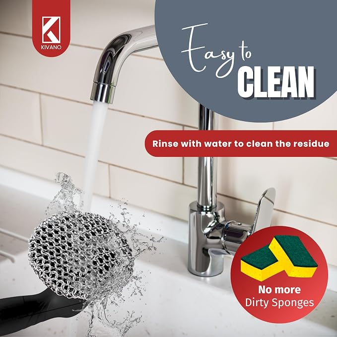 KIVANO Cast Iron Scrubber with Pan Scraper, 316L Chainmail Scrubber, Long - Image 5