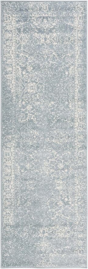 SAFAVIEH Adirondack Collection Runner Rug - 2'6" x 8', Slate & Ivory, Distressed Vintage Floral Design, Non-Shedding & Easy to Clean, Ideal for Hallway, Foyer, Entryway, Bedroom (ADR109T)