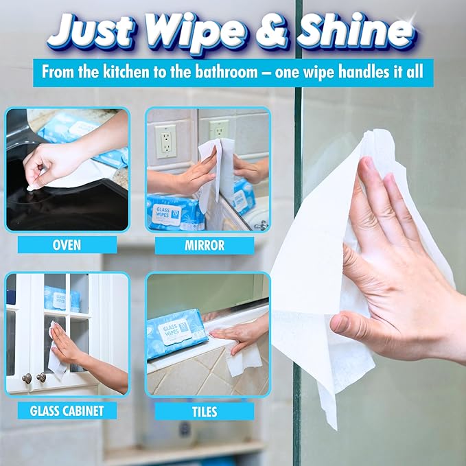 Air Jungles Glass and Window Cleaner Wipes 70 Count, Extra Large 8" x 10" Size - Image 3