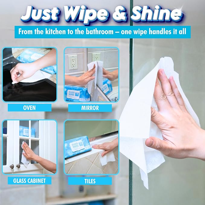 Air Jungles Glass and Window Cleaner Wipes 70 Count, Extra Large 8" x 10" Size - Image 5