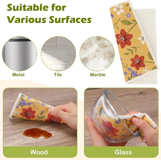 6 Packs Swedish Paper Cloths for Kitchen, Reusable Paper Towels Washable Dish - Image 6