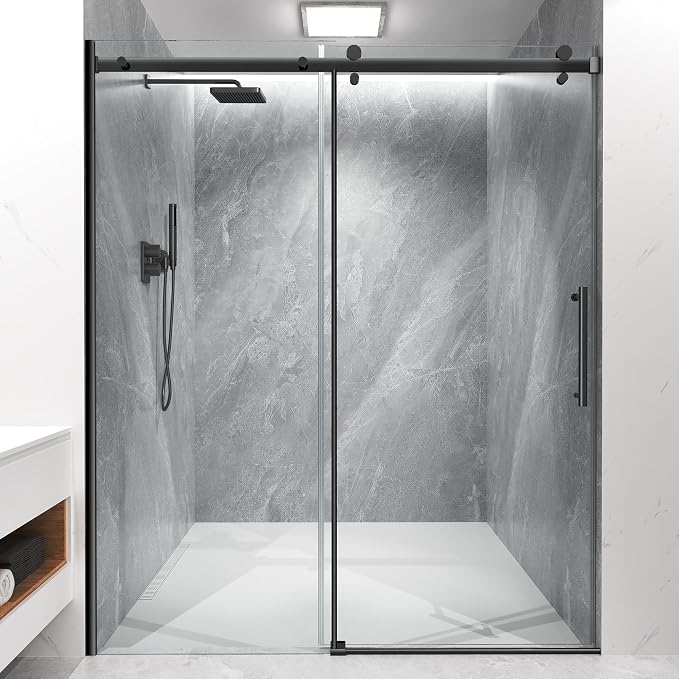 Shower Door 56-60'' W x 72'' H Semi-Frameless & Double Sliding, 1/4 inch by Ironovacage
