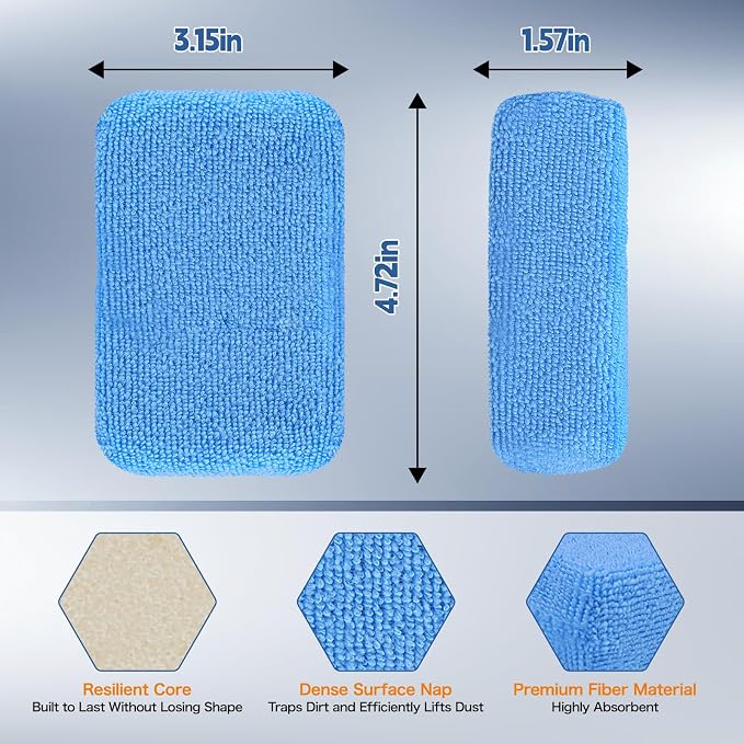 12-Pack Car Wash Sponge Non-Scratch, Microfiber Wax Applicator Pads, Ceramic - Image 2
