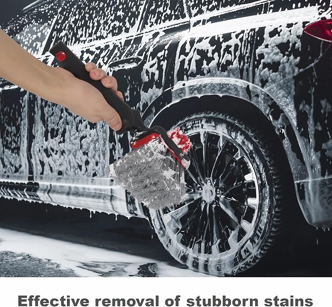 Dual Head Car Clean Brush, Wheel & Tire Brush, car Wheel Brush, Short Handle - Image 4
