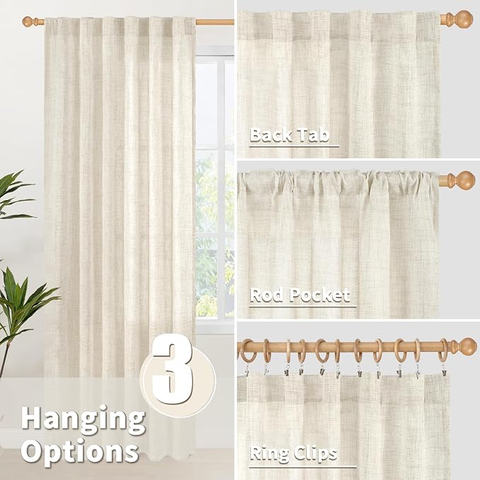 YoungsTex Boho Linen Curtains 36 Inch Length - Image 6