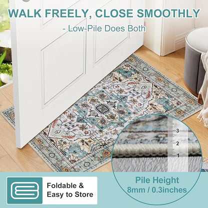 WILLSUN Washable Area Rugs, 8x10 Non-Slip Boho Large Area Rugs for Living Room, Bedroom, Machine Washable Vintage Rug, Indoor Floral Print Carpet for Home Decor, Kid & Pet Friendly Mat