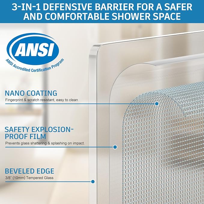 Frameless Shower Door, 56-60" W x 78" H 3/8" Thick Tempered Frosted Glass - Image 3