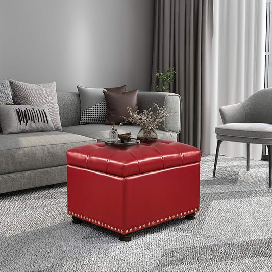 24'' Leather Storage Ottoman Rectangular Foot Rest Stool - Image 2
