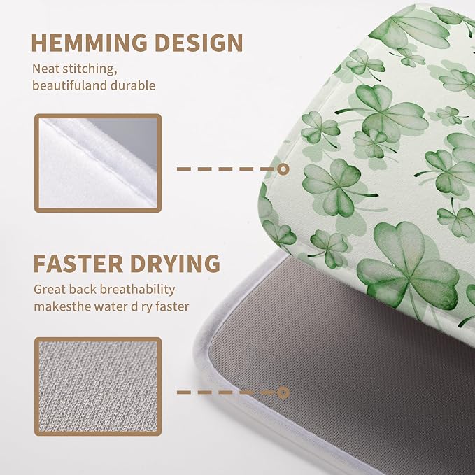 Green Clover Kitchen Drying Mat St Patrick's Day Lucky Shamrock Dish Drying - Image 4