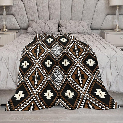 Rustic Western Throw Blanket, Southwestern Bohemian Ethnic Style Native Aztec Pattern Flannel Blanket for Sofa Bed, All Seasons 30"x40"