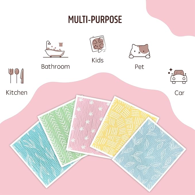 Swedish Dishcloths for Kitchen, 5 Pack Reusable Paper Towels Washable, Super - Image 5