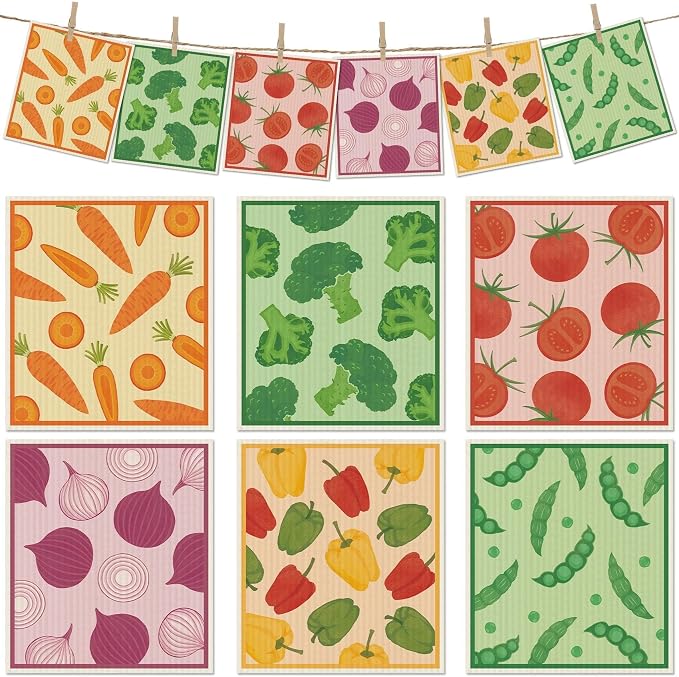 6 Packs Swedish Paper Cloths for Kitchen, Reusable Paper Towels Washable Dish by Revahope