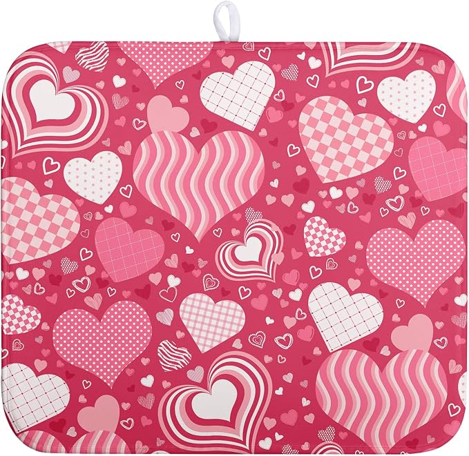 Valentine's Day Red Pink Love Heart Drying Mat by Wnoesat