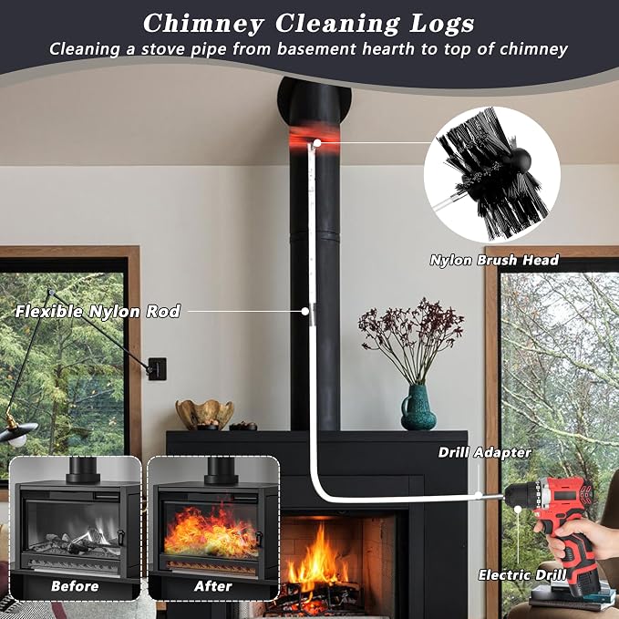 Chimney Sweep Kit Chimney Brush Kit Chimney Cleaning Kit, 16FT Dryer Vent - Image 7