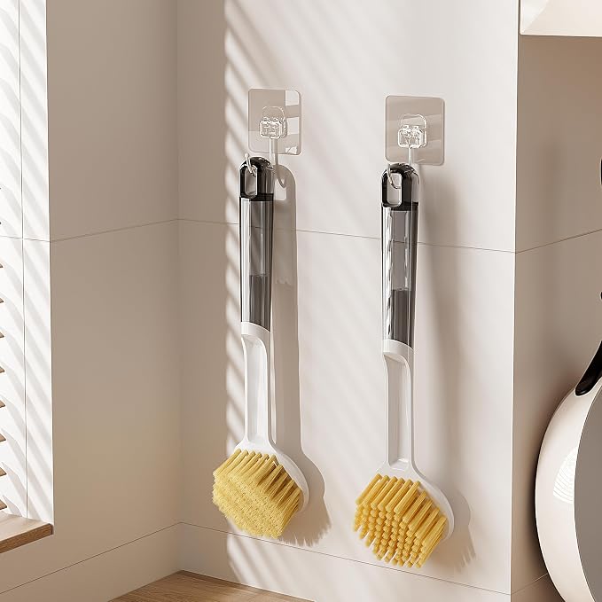 Kitchen Cleaning Brush, Pot Dish Brush Pots Comfortable Long Built-in Scraper - Image 6