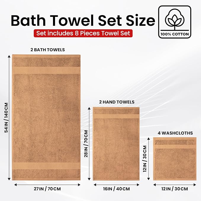 Infinitee Xclusives Luxury 100% Cotton Towel Set – 8 Piece Bathroom Towel Set – - Image 3