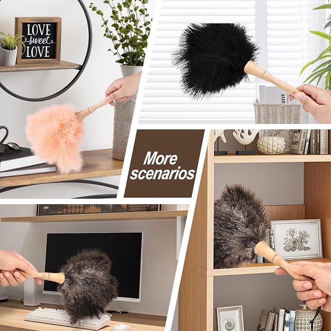 Ostrich Feather Duster 12 Inch Handheld Duster Supplies, Wooden Handle Feather - Image 7
