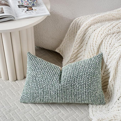 Striped Throw Pillow Covers 12x20 Set of 2 Green Textured Polyester Chic Morden Boho Accent Farmhouse Rectangular Lumbar Decorative Couch Pillow Covers for Home Decor Bed Sofa Living Room