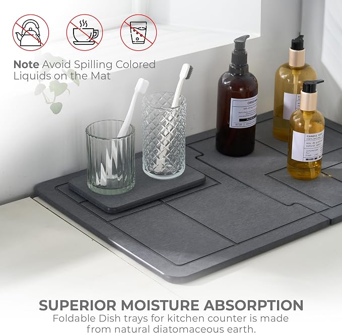 Large Stone Dish Drying Mat for Kitchen Counter, Detachable Water Absorbing - Image 7