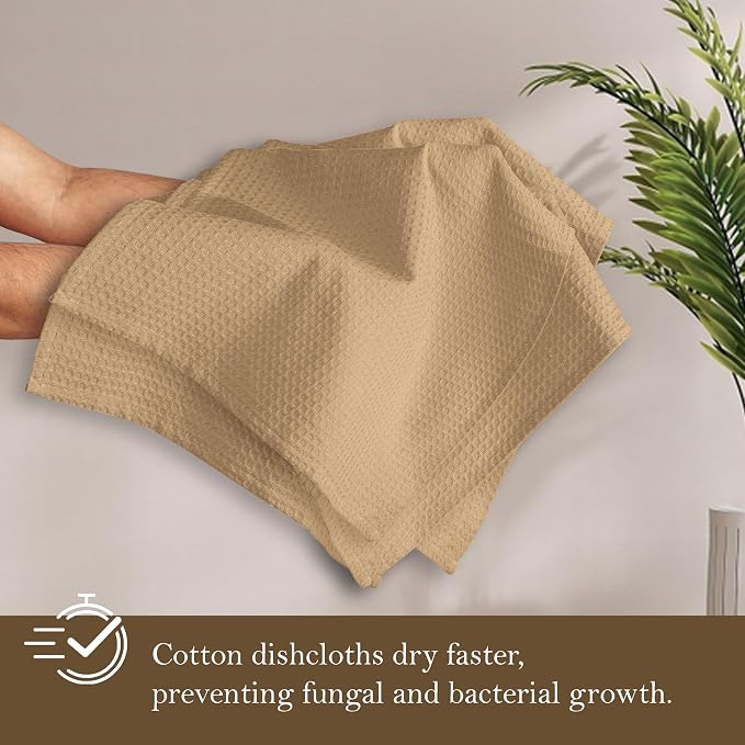 Beige Waffle Dishcloths, 12x12 Inch, 100% Cotton, Quick Drying, Machine Washable - Image 3