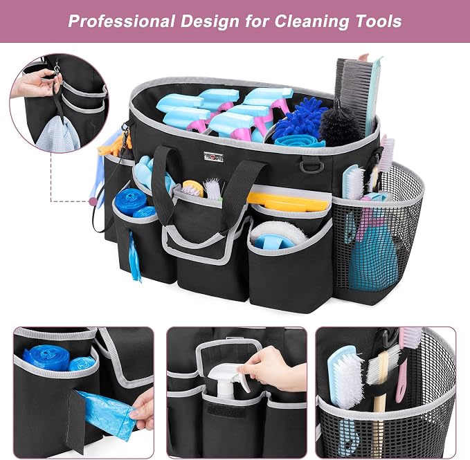 LoDrid Cleaning Caddy Bag with Handle and Shoulder Strap, Cleaning Supplies - Image 2