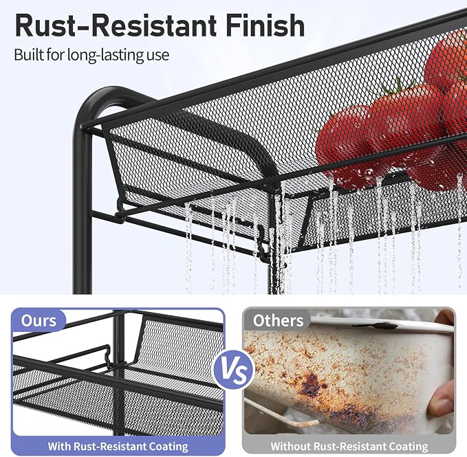 TOOLF 3-Tier Metal Rolling Cart, Mesh Wire Easy Assemble Utility Cart, Storage - Image 3