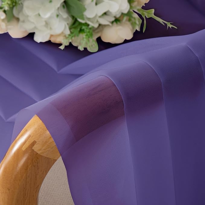 Chyhomenyc Purple Sheer Curtains 54 Inch Long 2 Panels, Light Filtering Rod - Image 2