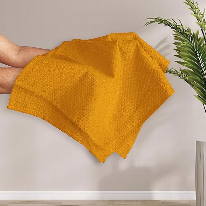 Mustard Yellow Waffle Kitchen Towels, 16x26 Inches, 100% Cotton, Fast Drying - Image 6