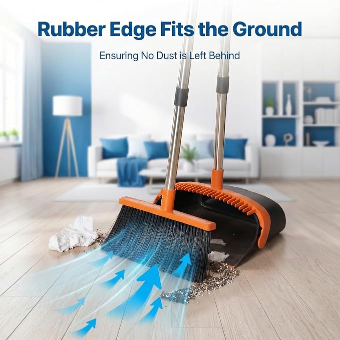 Broom and Dustpan Set for Home, 51.8" Long Handle Standing Dustpan - Image 7