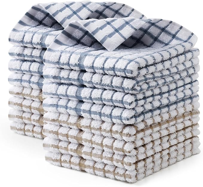 Egles 16 Packs Kitchen Dishcloths, 100% Cotton Grid Terry Dish Cloths 12" x 12" by Egles