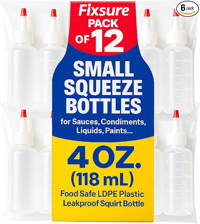 Plastic Squeeze Bottles with Red Tip Cap, 4 Oz Squirt Bottle by FIXSURESupplies