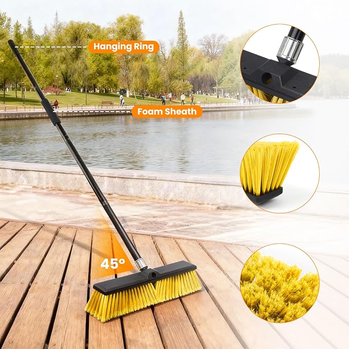 18 Inches Push Broom Outdoor，Commercial Broom Brush，Stiff Bristle Brush - Image 3