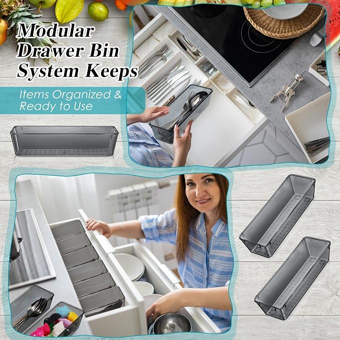 Maitys 12 Pcs Vanity Drawer Organizer 9 x 3 x 2 Inches Clear Plastic Utensil - Image 3