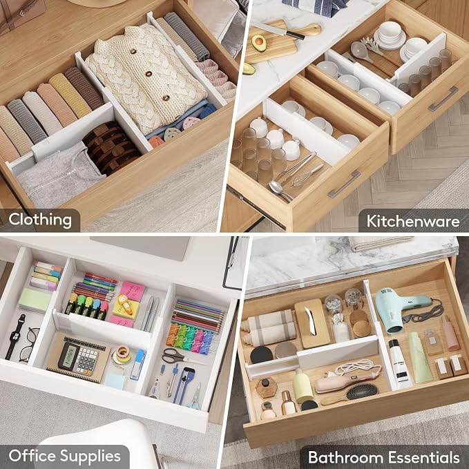 Lifewit 8 Pack Drawer Dividers Plastic 6" High, 13.5-22" Adjustable Drawer - Image 7