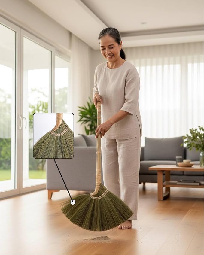 Deluxe Vietnamese Natural Straw Broom /45" Handmade Soft Grass Sweeping Broom - Image 5