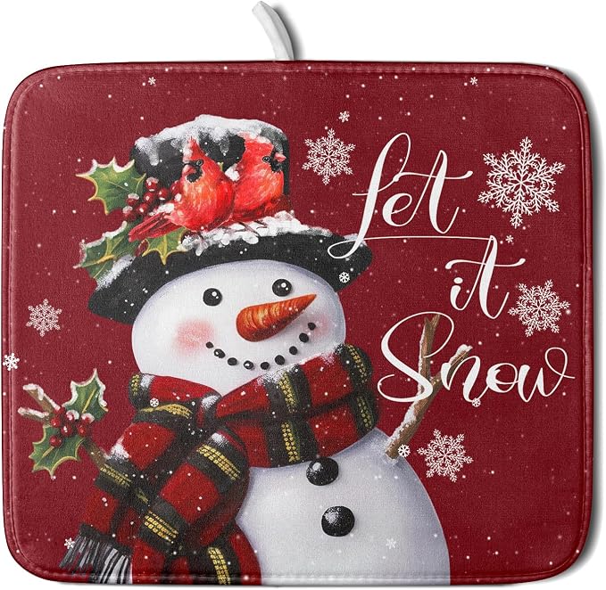 Christmas Dish Drying Mat for Kitchen Counter Snowman Let It Snow Microfiber by Unknown