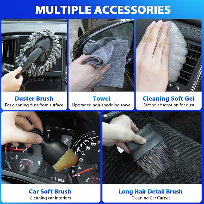 THINKWORK Car Cleaning Kit, Car Vacuum Kit, Including 7Pcs Detailing Brush Set - Image 6