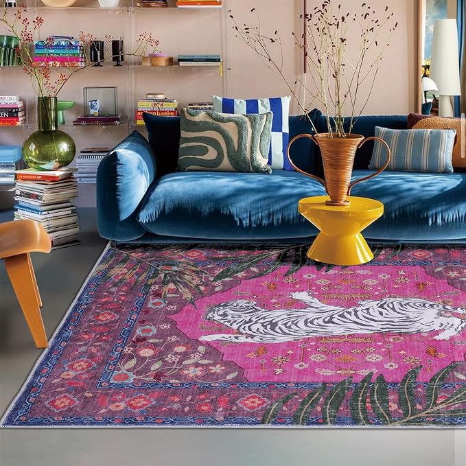 5x7 FT Leopard Rug for Living Room Hot Pink Leopard Vintage Animal Rug - Image 8