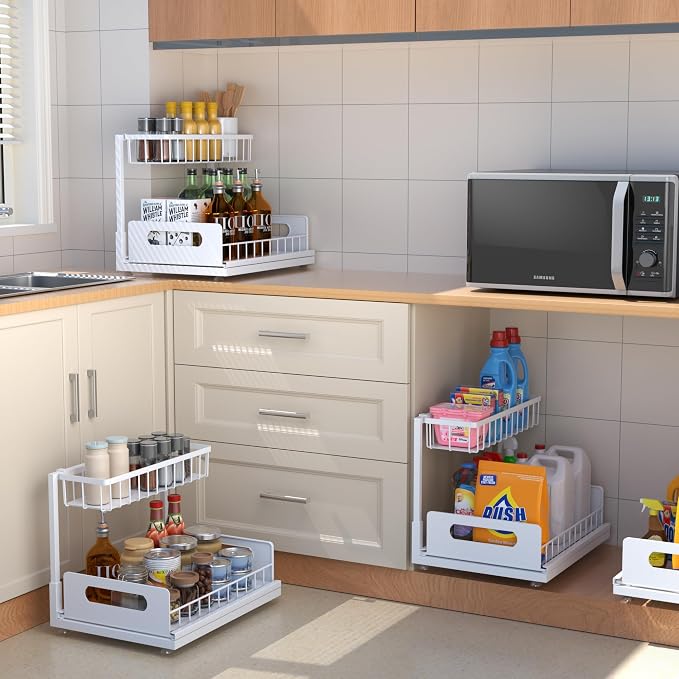 Under Sink Organizer 2 Tier, Pull Out Drawer Slides Under Sink Storage - Image 7