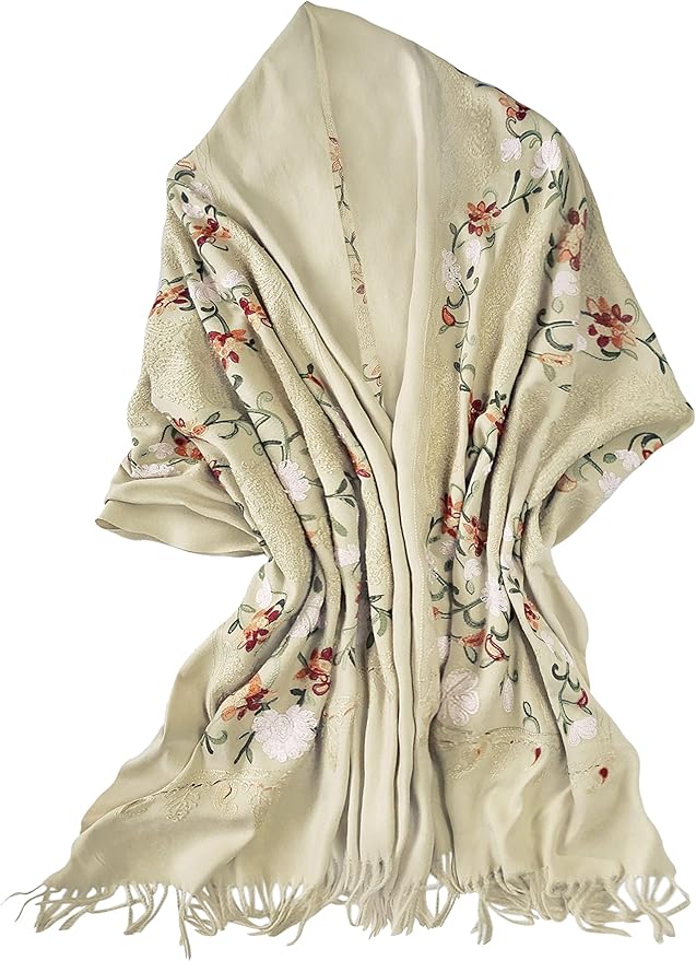 Urban CoCo Women's Embroidered Tassel Long Shawl Oversize Scarf Wraps for Women