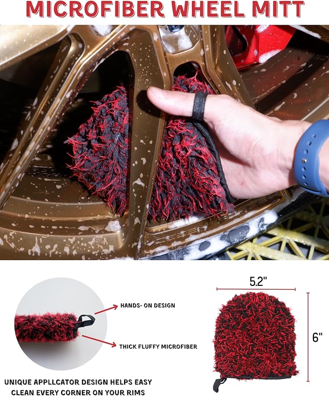 Premium 7PCS Car Wheel Rims Detail Cleaning PRO Wash Kit, Wheel Wash Mitt - Image 4