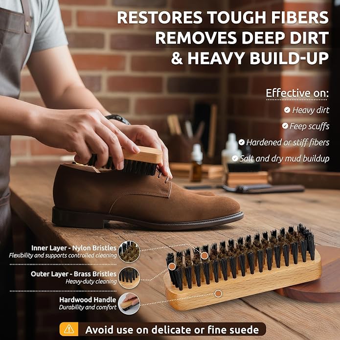 TAKAVU Premium Suede & Nubuck Cleaning Brush Kit, Crepe & Brass Bristle Brush - Image 5