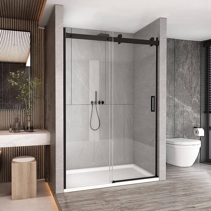 Sunrosa Semi-Frameless Glass Shower Door, 47 2/8" -48" W x 76" H Single Sliding by ElevateYourEverydayShower