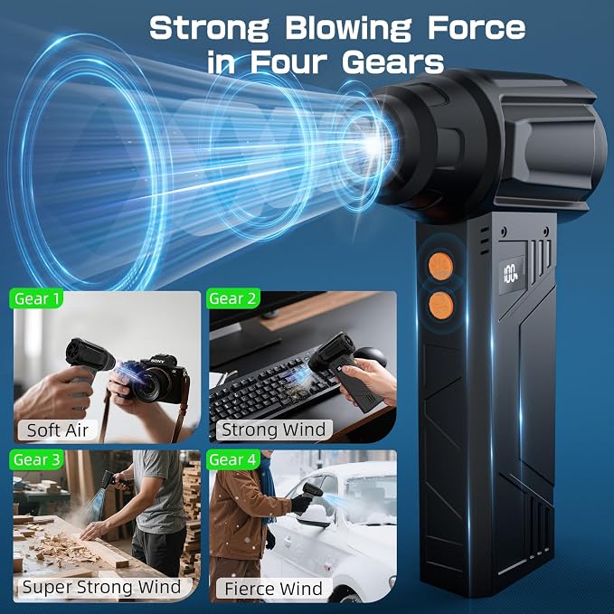 Compressed Air Duster with Flashlight, 180000RPM Electric Air Duster, 4-Gear - Image 4