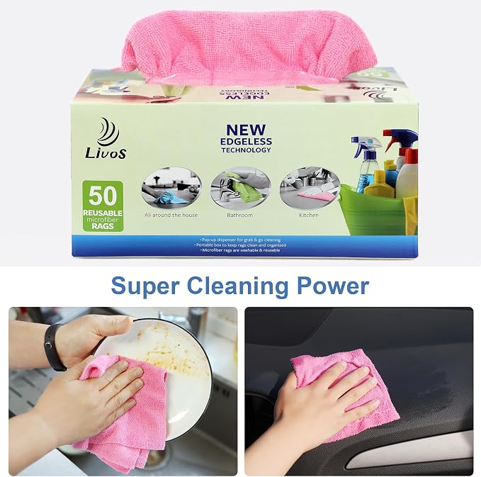 LIVOS 50 Pack Microfiber Cleaning Cloth in Box, Reusable Cleaning Rags - Image 4